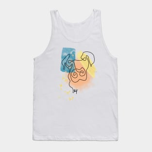 Abstract Line Art Dog Drawing on Watercolor Tank Top